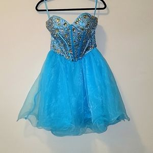 Rhinestone, Sequin sky blue party dress